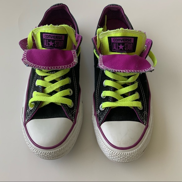 Converse Shoes - Unisex Double Tongue Lime Green / Purple Converse